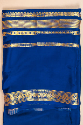 Royal blue Mysore silk saree with gold zari border and pallu