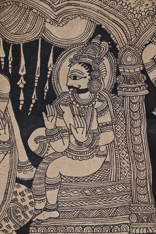 Monochrome Kalamkari silk saree with golden border