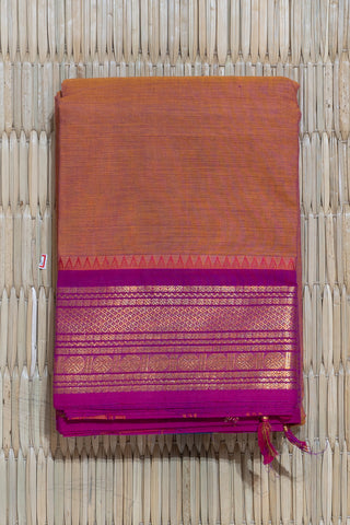 Orange and Pink Chettinad Cotton Saree with Bright Pink Zari Border