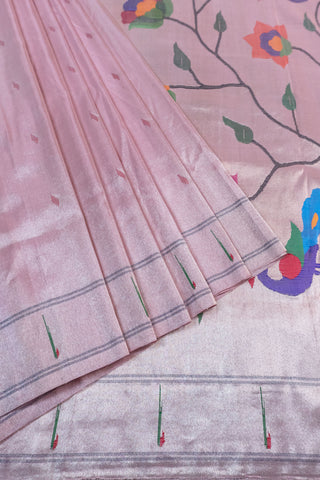 Pink Paithani Tissue Saree with woven peacocks and floral motifs