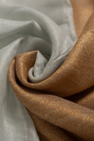 White linen saree with gold zari border