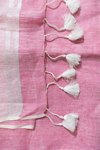 Light Pink and White Pure Linen Saree