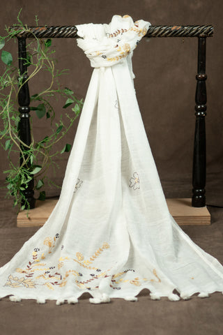 Mul cotton dupatta with Kantha embroidery	