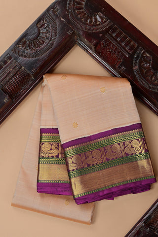 Peach Kanjivaram Silk Saree with Gold Zari Border