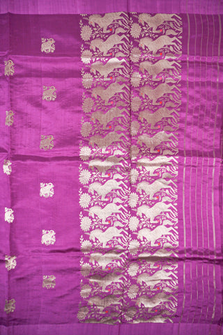 Royal Purple Pure Silk Saree with Elephant and Horse Zari Motifs handwoven saree