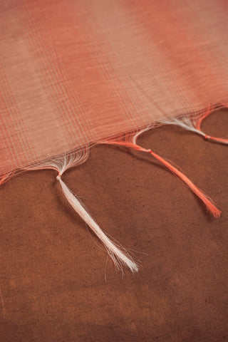 Peach art Banarasi silk dupatta with all-over gold zari floral vine jaal, zari borders and handcrafted tassels