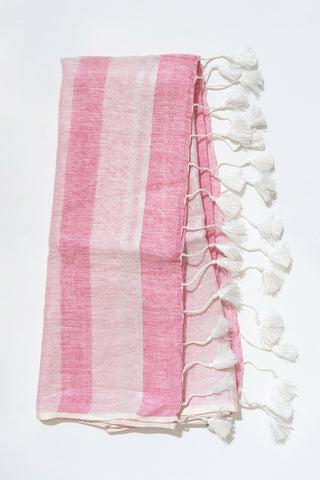 Light Pink and White Pure Linen Saree