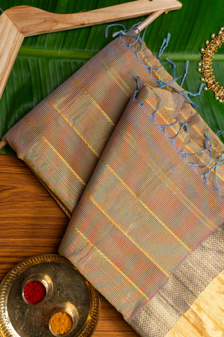 Copper Brown Gold Dual Tone Maheshwari Saree