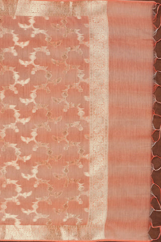 Peach art Banarasi silk dupatta with all-over gold zari floral vine jaal, zari borders and handcrafted tassels