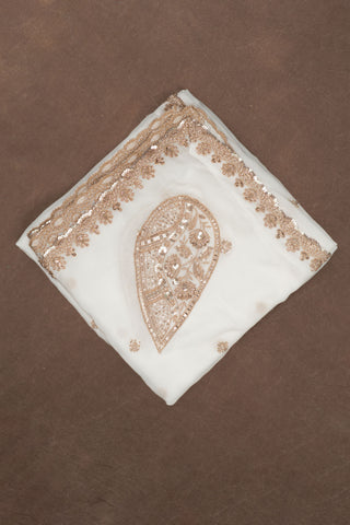 White pure georgette dupatta with hand embroidered zardozi work