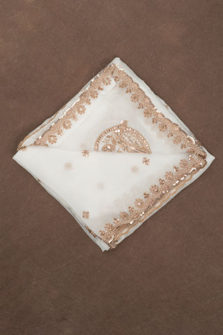 White pure georgette dupatta with hand embroidered zardozi work
