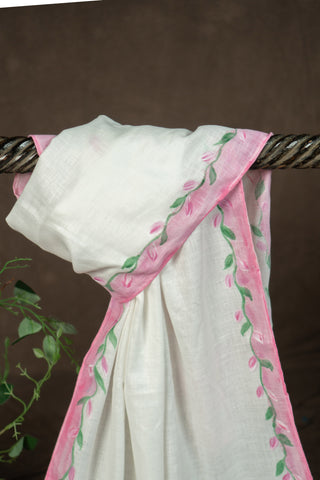 Hand painted floral linen dupatta	