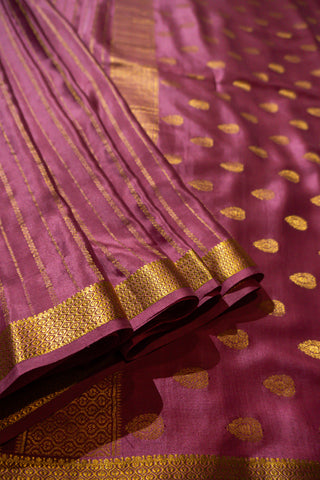 Royal Pale Pink Pure Mysore Crepe Silk Saree Gold Zari Brocade Motifs