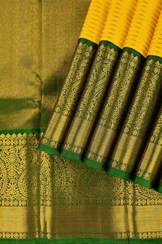 Yellow Kanjivaram Silk Saree with Green & Gold Border