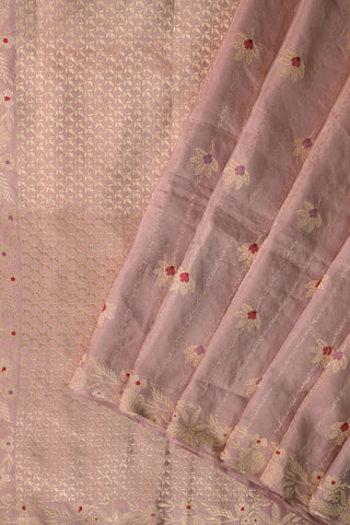 Light Mauve Banarasi Saree with floral buttas and woven border
