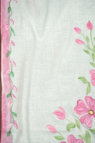 Hand painted floral linen dupatta	
