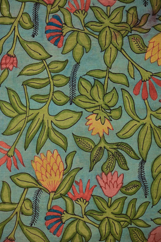 Floral Kalamkari silk saree with subtle mythology