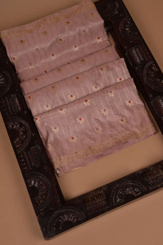 Light Mauve Banarasi Saree with floral buttas and woven border