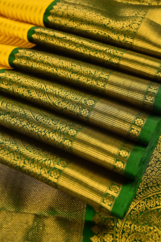 Yellow Kanjivaram Silk Saree with Green & Gold Border