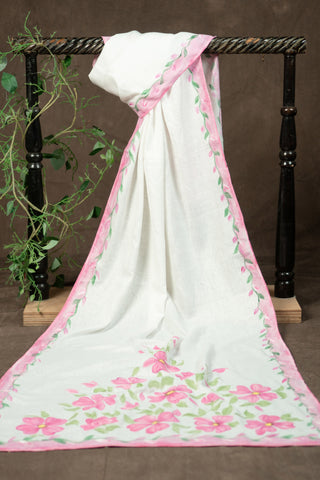 Hand painted floral linen dupatta	