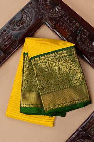 Yellow Kanjivaram Silk Saree with Green & Gold Border