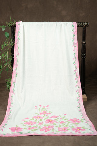 Hand painted floral linen dupatta	