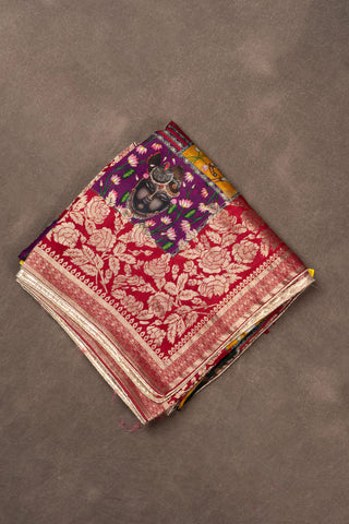 Multicolored patchwork Banarasi Dola silk dupatta with Pichwai motifs