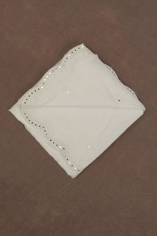 White Kota Doria dupatta featuring mirror work scalloped border