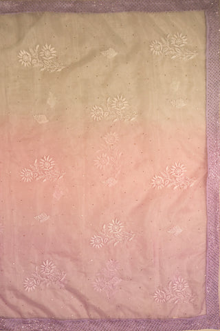 Dual-Tone Pink and Lavender Organza Chikankari Saree with White Embroidery