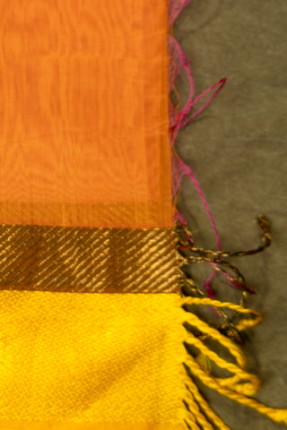 Orange Yellow Dual Tone Color Block Maheshwari Saree