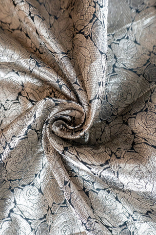 Black and silver Shikaargah Banarasi silk saree with silver zari work