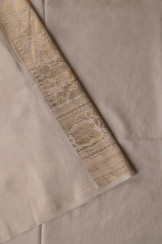 Off-White Chiniya Silk Saree with gold border