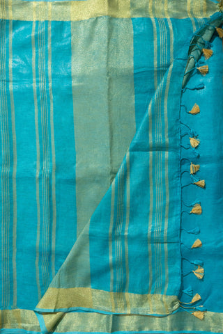 Sea Blue and Gold Pure Linen Saree