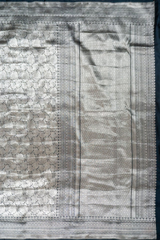 Black and silver Shikaargah Banarasi silk saree with silver zari work