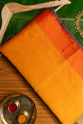 Orange Yellow Dual Tone Color Block Maheshwari Saree