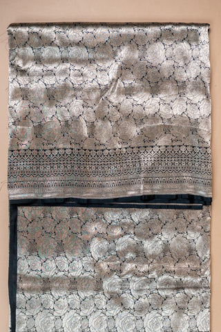 Black and silver Shikaargah Banarasi silk saree with silver zari work