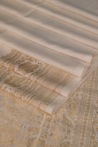 Off-White Chiniya Silk Saree with gold border