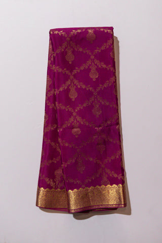 Luxurious Pure Mysore Crepe Silk Saree with Gold Zari Brocade