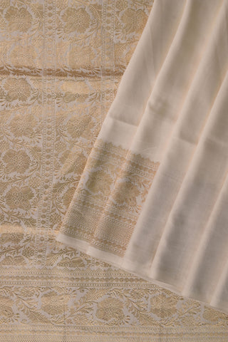 Off-White Chiniya Silk Saree with gold border