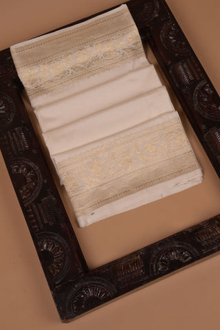 Off-White Chiniya Silk Saree with gold border