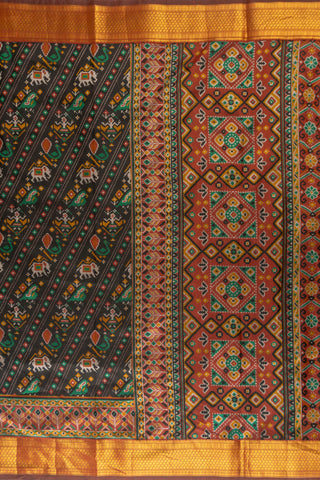 Black Art Silk Patola Print Saree with geometric Patola motifs