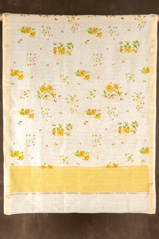 White Chanderi dupatta with tiny yellow floral print