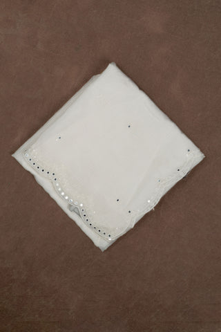 White Kota Doria dupatta featuring mirror work scalloped border