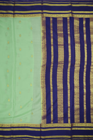 pista green crepe silk saree with purple zari pallu