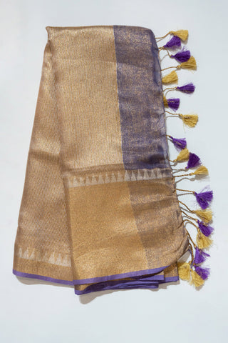 Purple and Gold Linen Tissue Saree