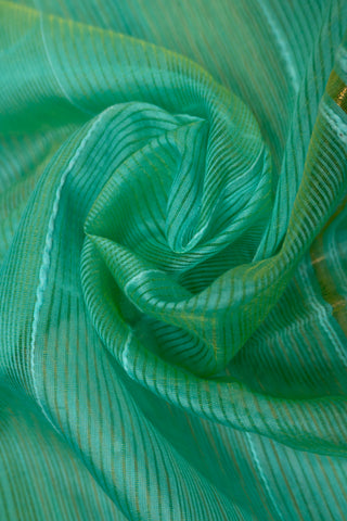 Seafoam Green and Silver Zari Striped Maheshwari Saree