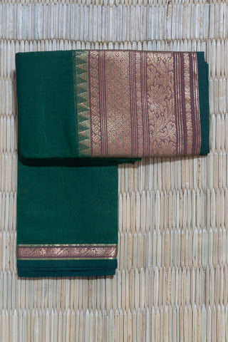 Bottle Green Chettinad Cotton Saree with Golden Zari Border