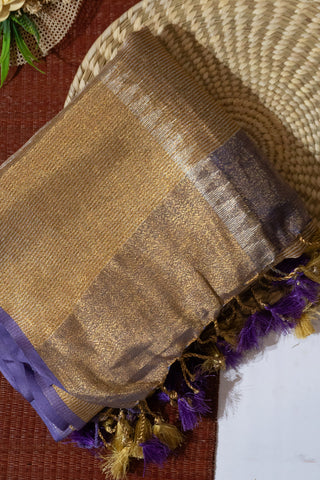 Purple and Gold Linen Tissue Saree