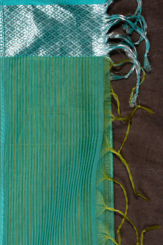 Seafoam Green and Silver Zari Striped Maheshwari Saree