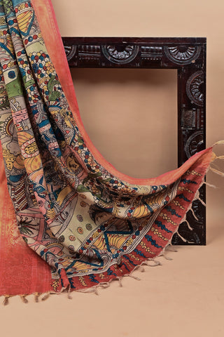 Krishna Govardhan Kalamkari silk saree